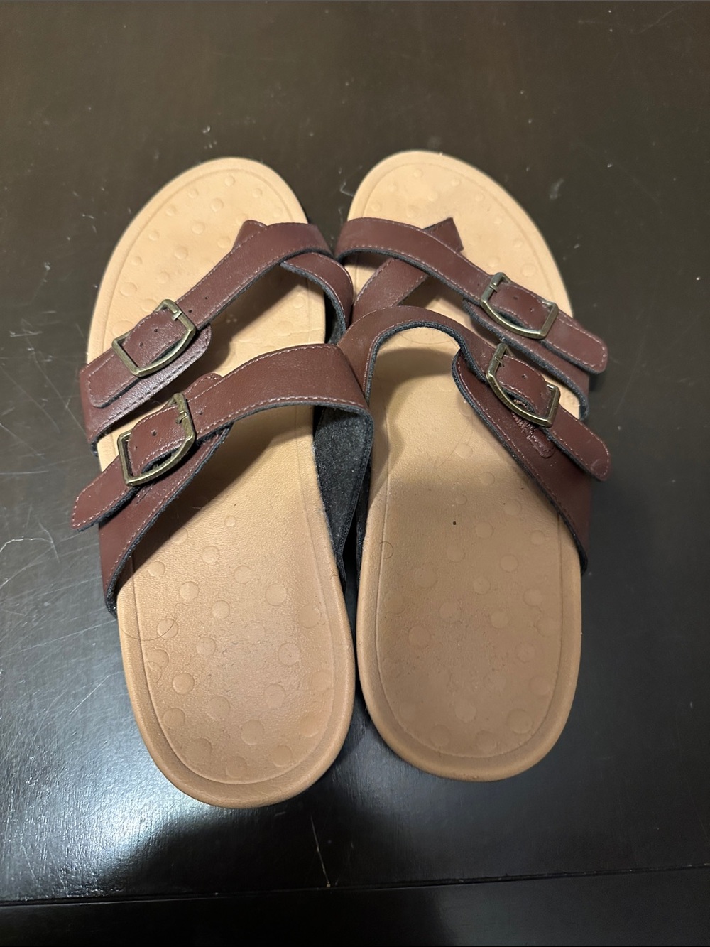 Women’s Double-Buckle Slide Sandals - Brown